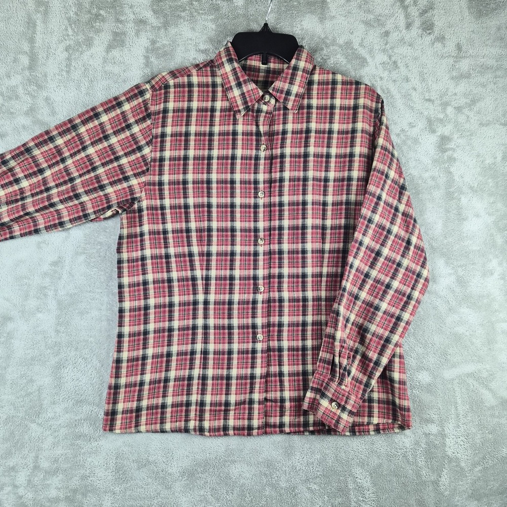 Woolrich Shirt Womens Medium Red Plaid Tartan Flannel Button Up Long Sleeve